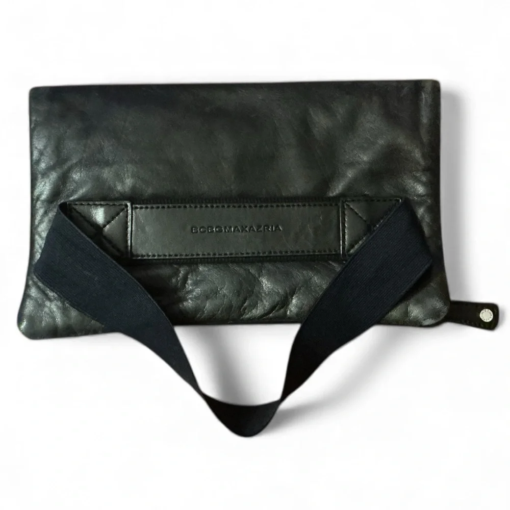 BCBGMaxAzria Black Soft Leather Folding Wristlet Clutch